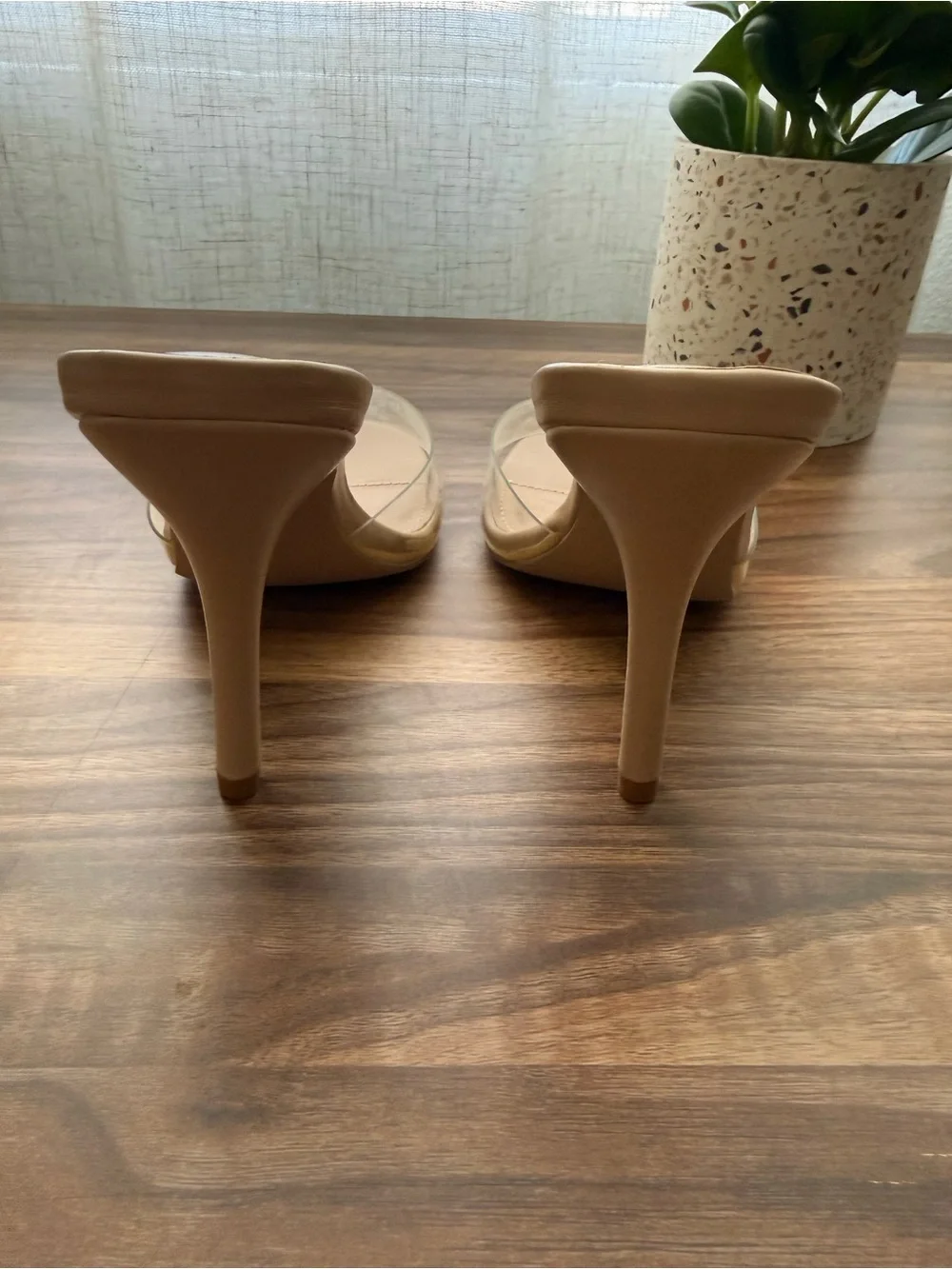 Beige and Clear Strap Heel Sandals